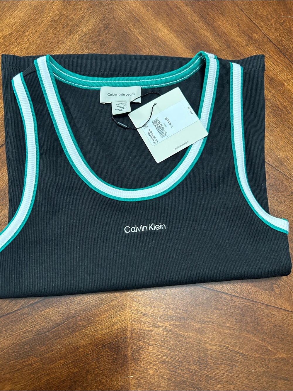 Calvin Klein Black Ribbed Tank Black with Teal and White Trim